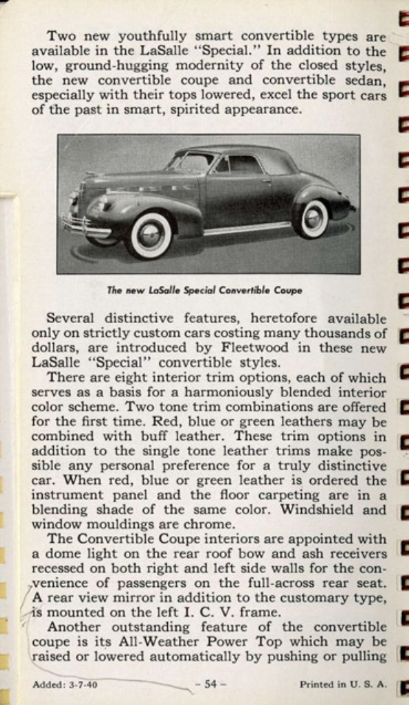 1940 Cadillac LaSalle Data Book Page 94